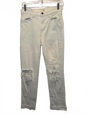 Current/Elliott Distressed White Straight Leg Jeans Women's Sz 26